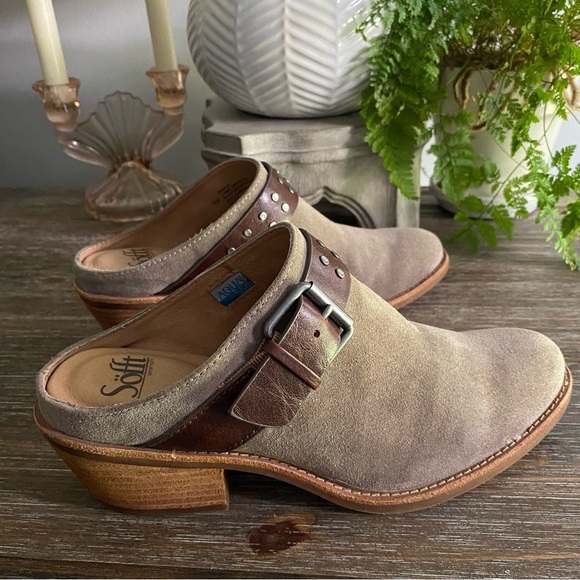 ✨Sofft Adena Slip On Backless Bootie Block Heel Mules Clogs Taupe Suede Sz 8.5 M - Picture 4 of 12